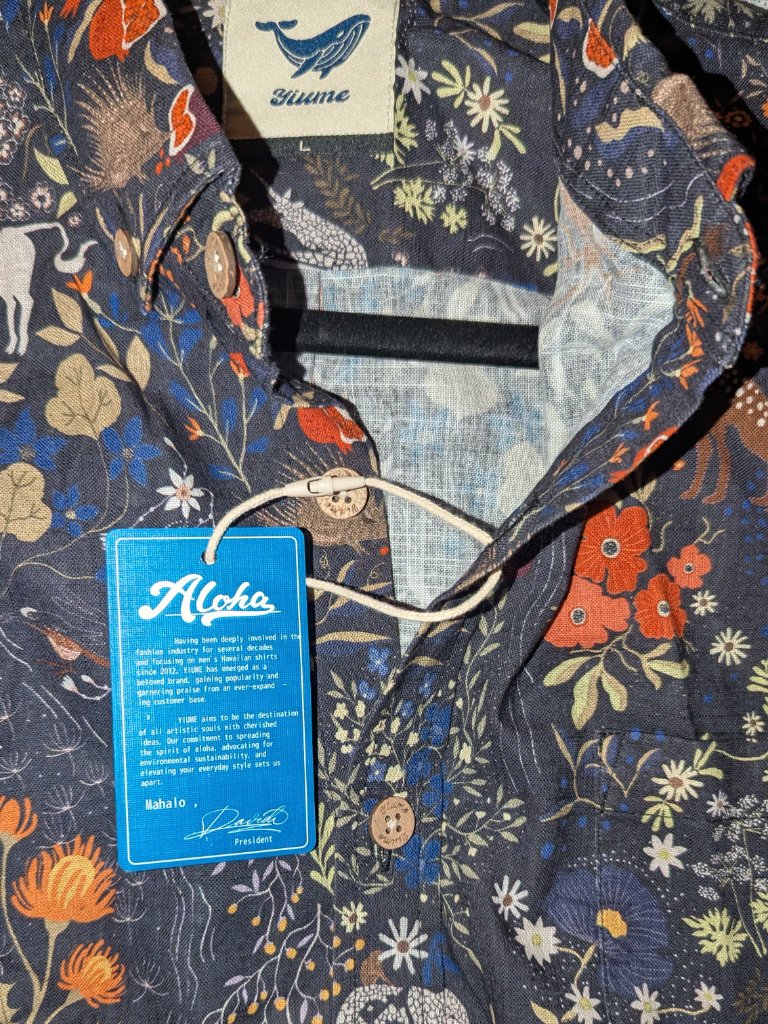 Nwt Yiume Men's Long Sleeve Dark Blue Animals/Flowers Cotton Shirt Size L — image 3 of 4